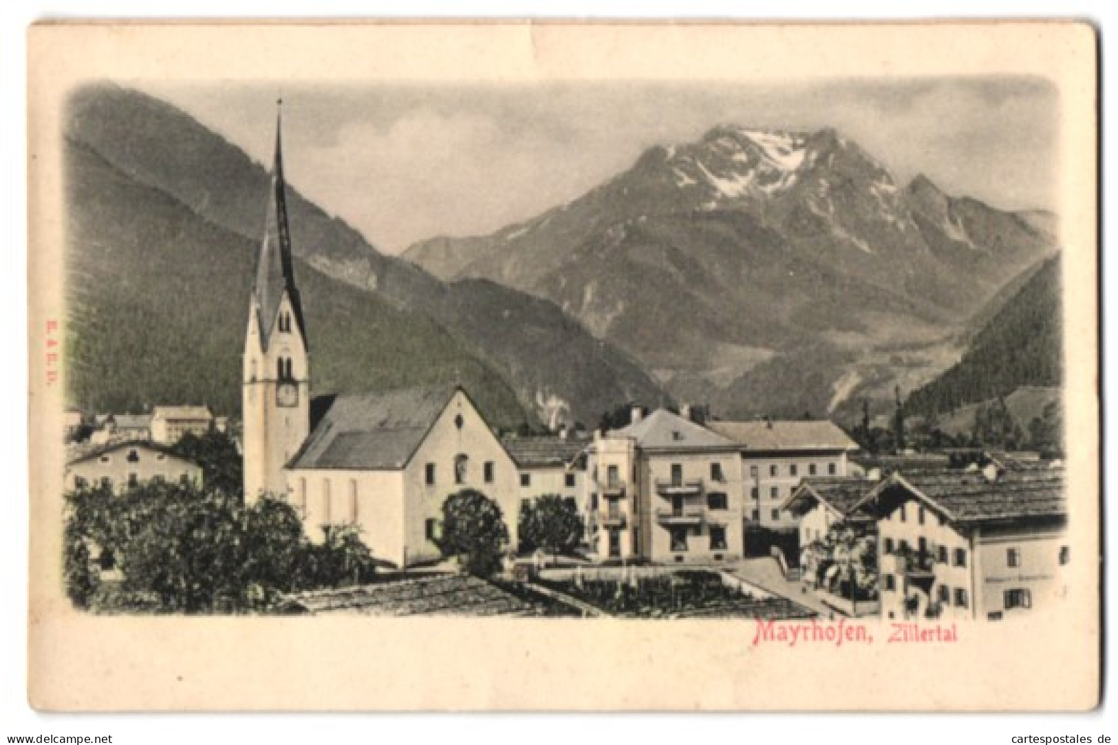 Relief-AK Mayrhofen /Zillertal, Ortspartie Mit Pfarrkirche Und Friedhof  - Autres & Non Classés