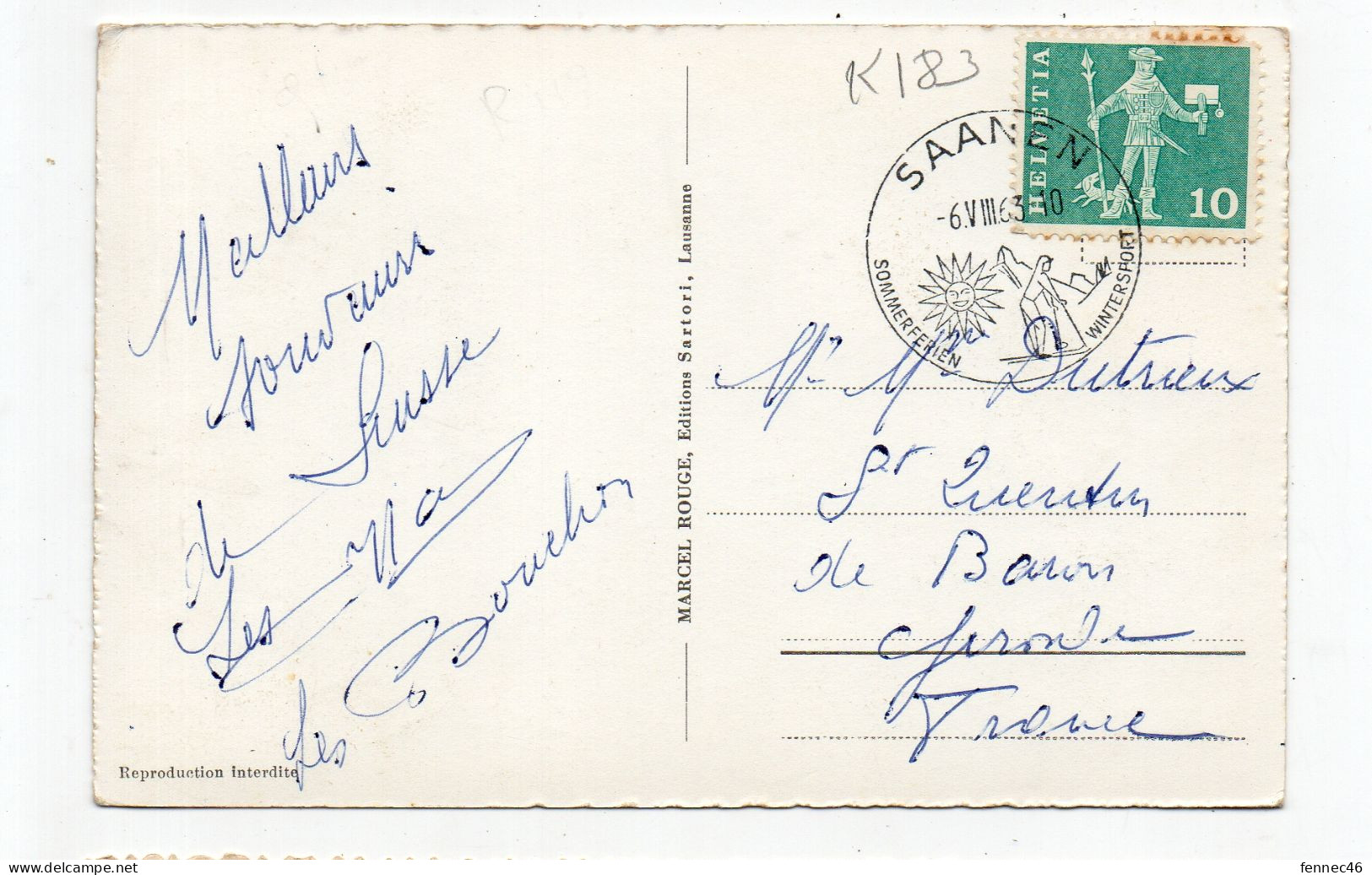 SUISSE - SAANEN (Gessenay) - 1963 (K183) - Gessenay