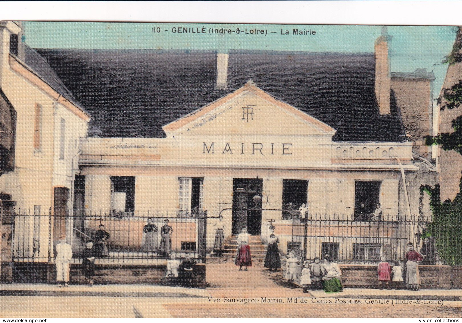 Genillé (37 Indre Et Loire) La Mairie - édit. Vve Sauvageot Toilée Colorisée Circulée En 1908 - Genillé