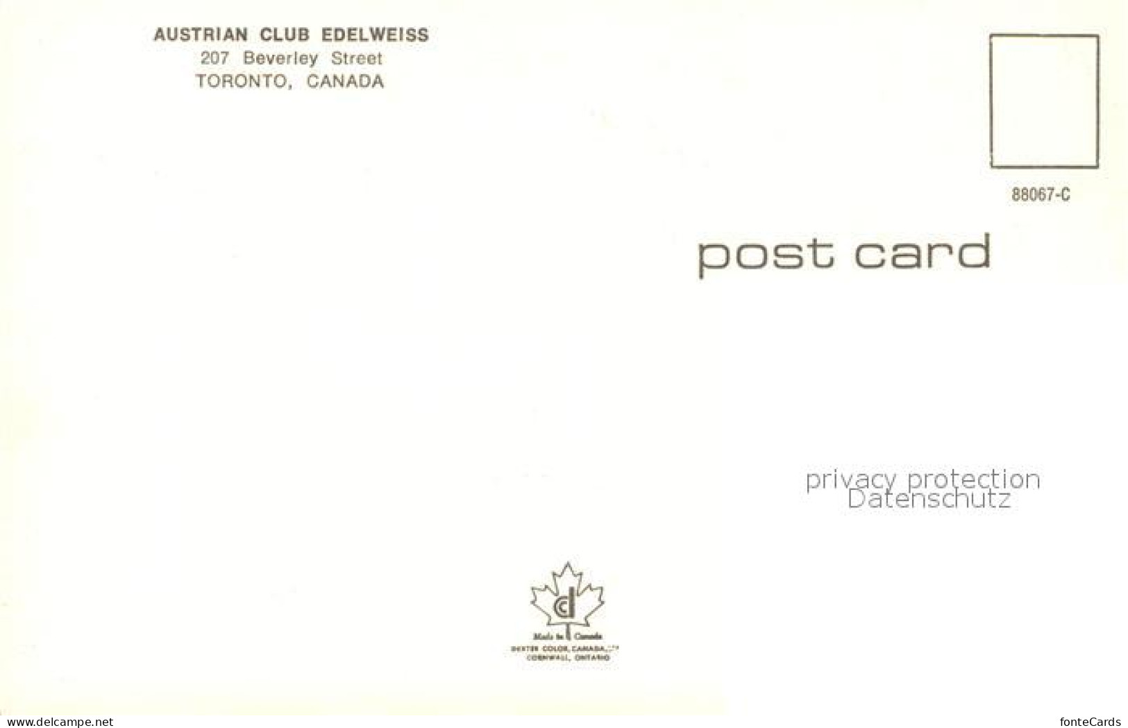 73591200 Toronto Canada Austrian Club Edelweiss Restaurant Toronto Canada - Ohne Zuordnung