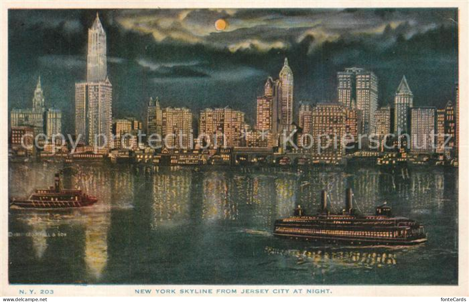 73588830 New_York_City Skyline From Jersey City At Night Illustration - Other & Unclassified