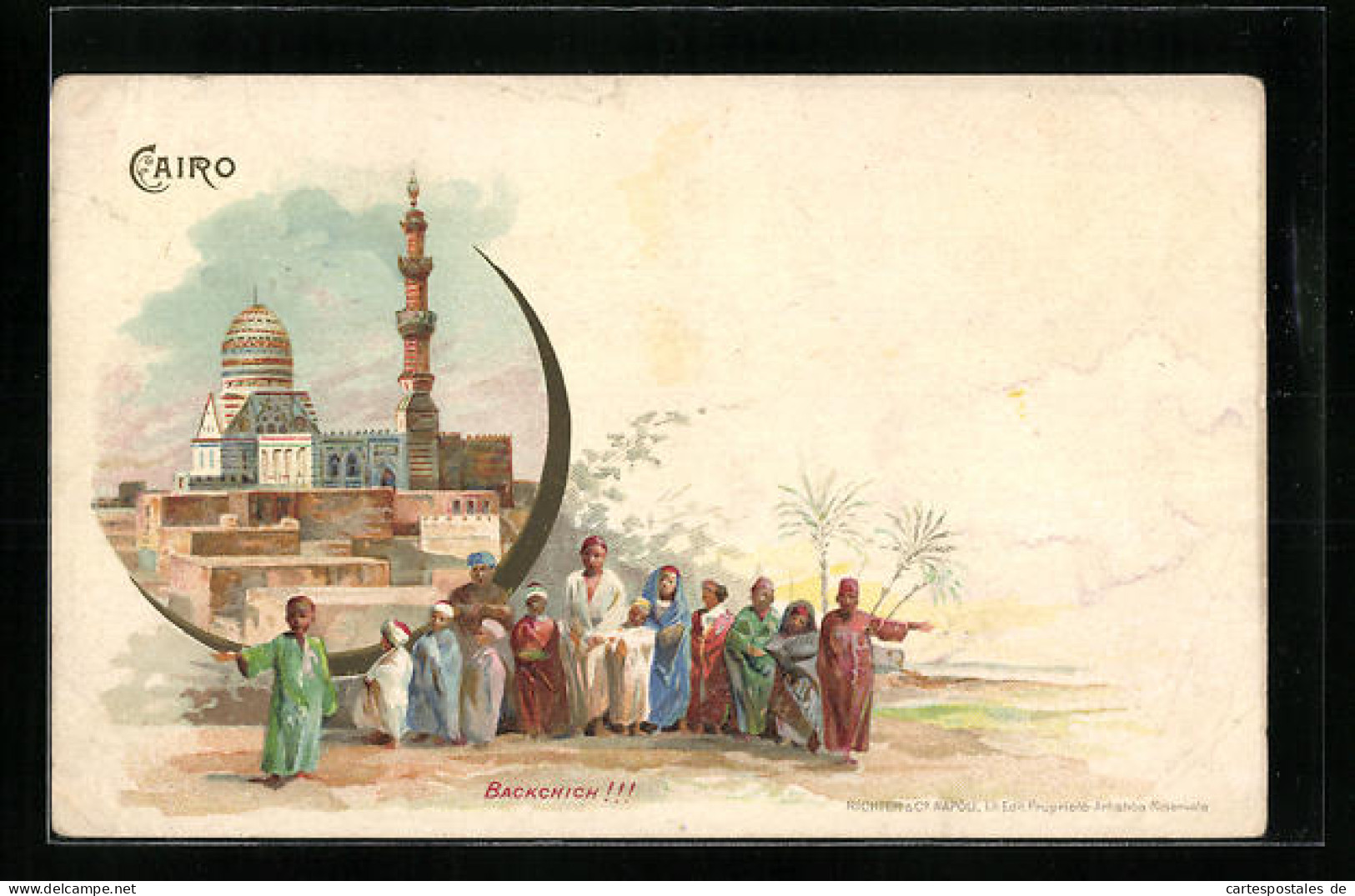 Lithographie Kairo, Moschee, Des Enfants Wollen Bakschisch  - Autres & Non Classés