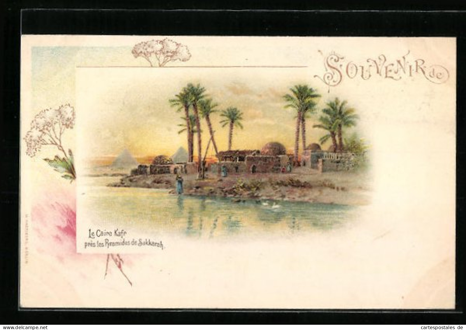 Lithographie Caire, Le Caire Kafr Pres Les Pyramides De Sakkarah  - Other & Unclassified
