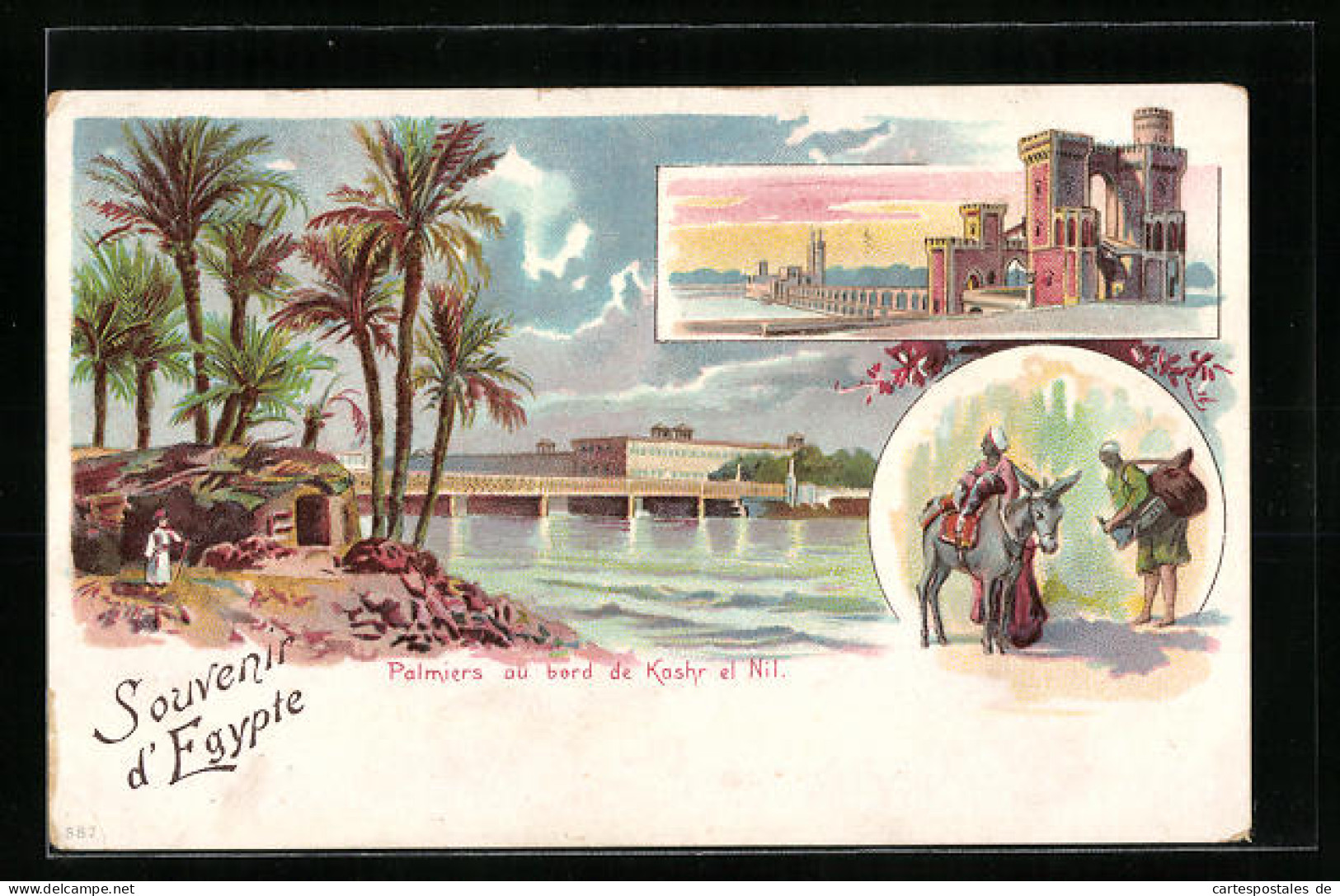 Lithographie Cairo, Palmiers Au Bord De Kashr El Nil  - Sonstige & Ohne Zuordnung