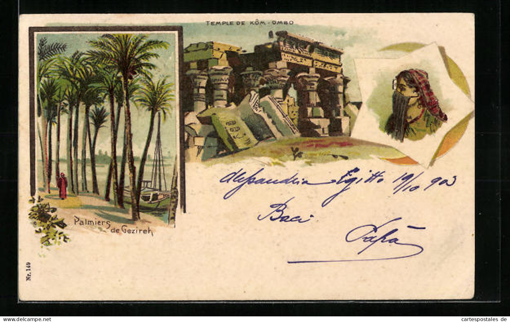 Lithographie Caire, Palmiers De Gezireh, Temple De Kom-Ombo  - Sonstige & Ohne Zuordnung