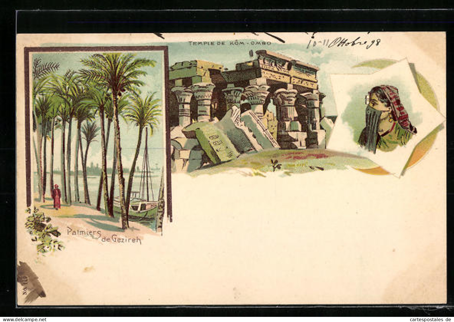 Lithographie Caire, Palmiers De Gezireh, Temple De Kom-Ombo  - Other & Unclassified