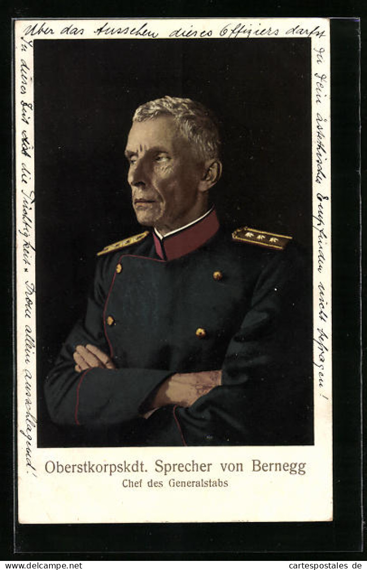 AK Schweizer Oberstkorpskdt. Sprecher Von Bernegg, Chef Des Generalstabs  - War 1914-18