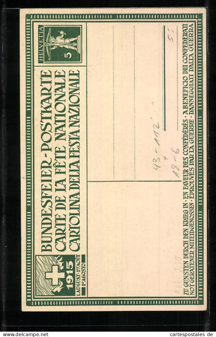 AK Schweizer Bundesfeier 1915, Schweizer Beim Rütlischwur, Ganzsache  - Stamped Stationery