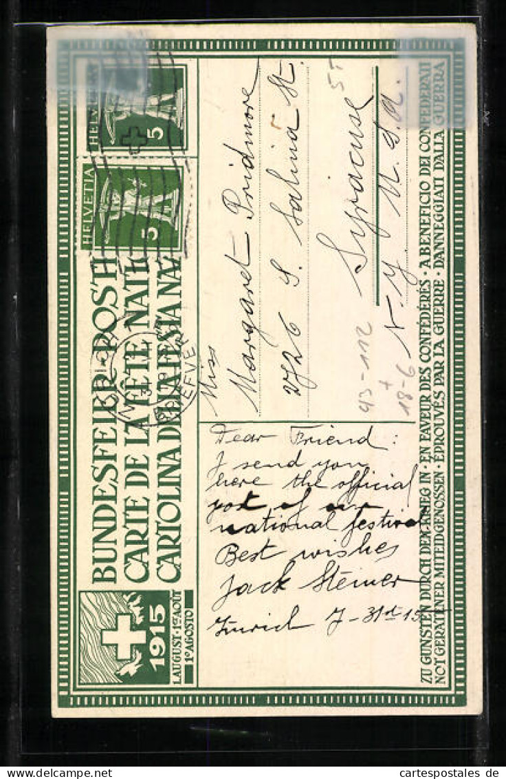 AK Schweizer Bundesfeier 1915, Schweizer Beim Rütlischwur, Ganzsache  - Postwaardestukken