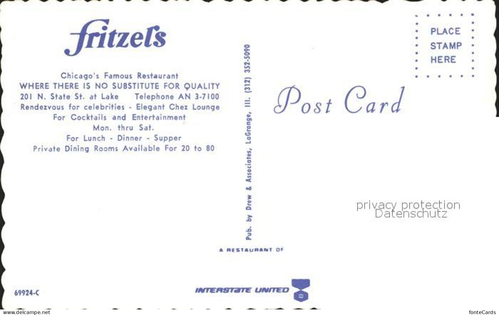 72167278 Chicago_Illinois Fritzels Restaurant Gastraeume Speisesaal - Other & Unclassified