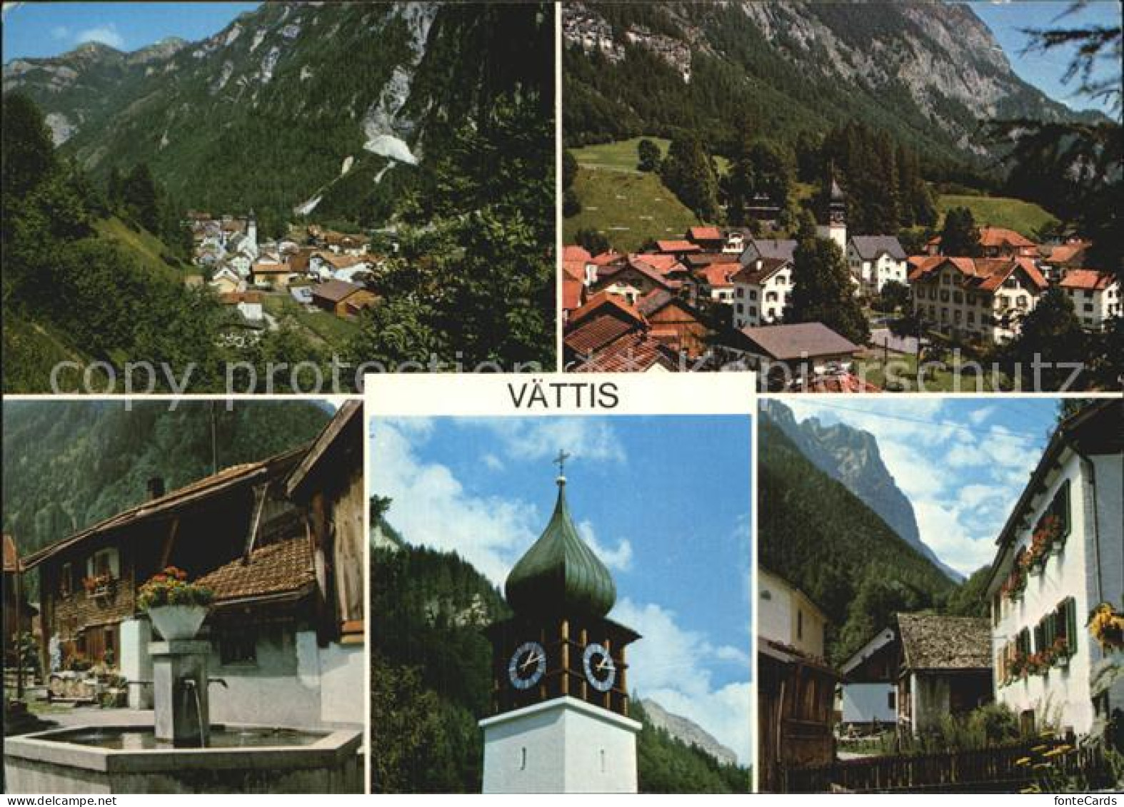 12468122 Vaettis SG Total Teilansicht Brunnen Uhrturm Dorfmotiv Vaettis SG - Sonstige & Ohne Zuordnung