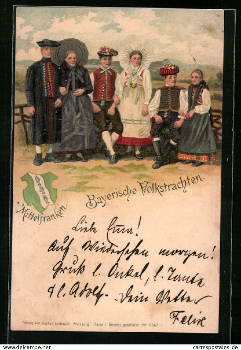 Künstler-AK Bayerische Familie In Tracht  - Costumes