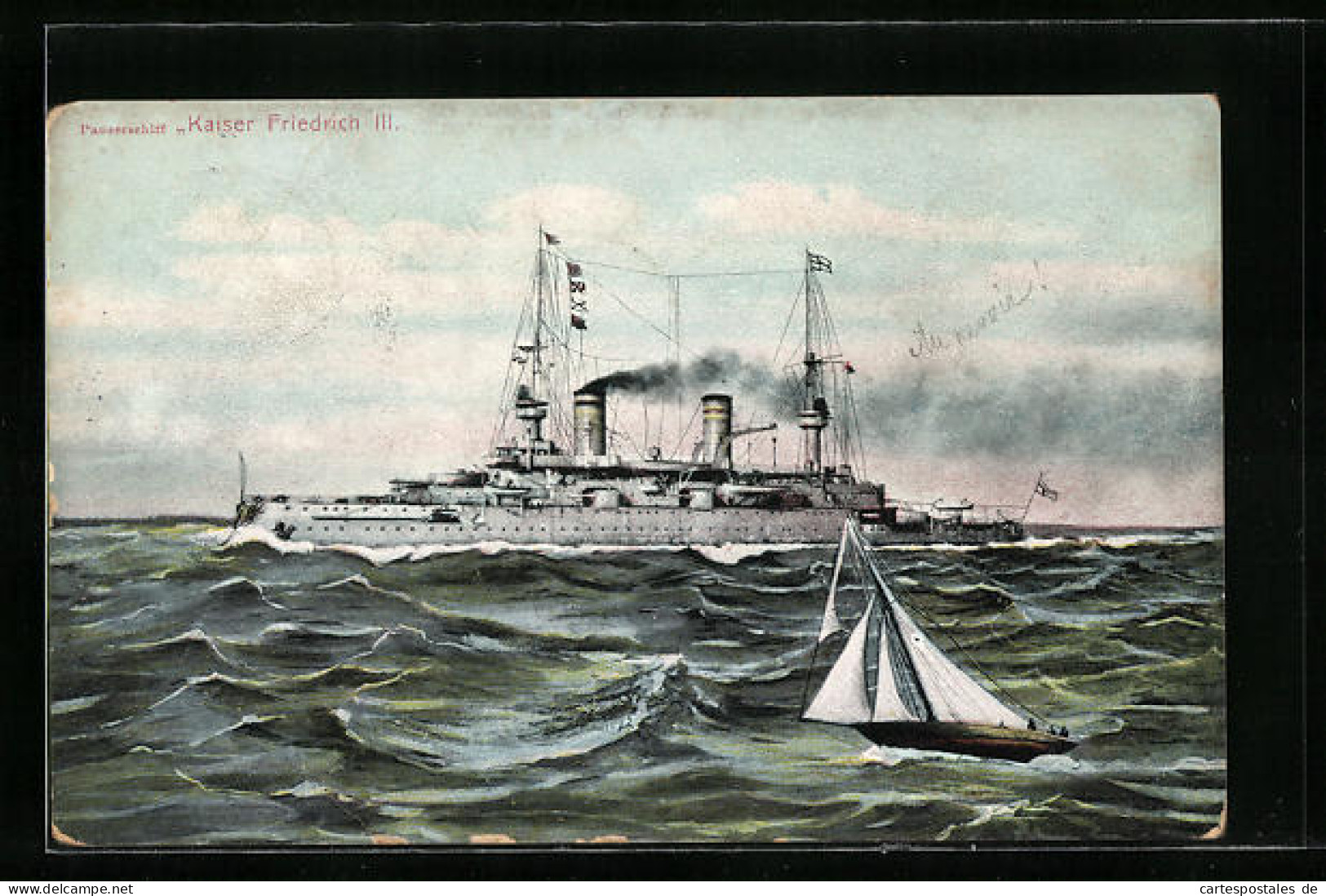 AK SMS Panzerschiff Kaiser Friedrich III. Auf Hoher See  - Krieg
