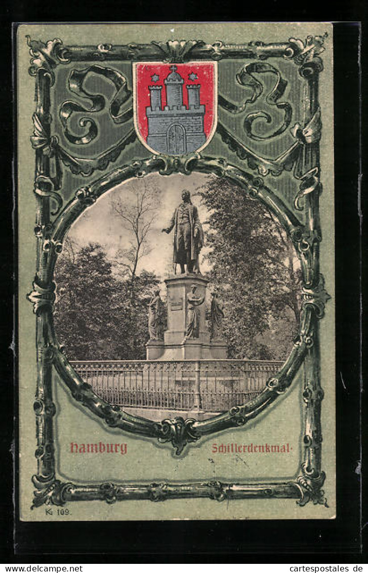 AK Hamburg, Schillerdenkmal Mit Wappen  - Mitte