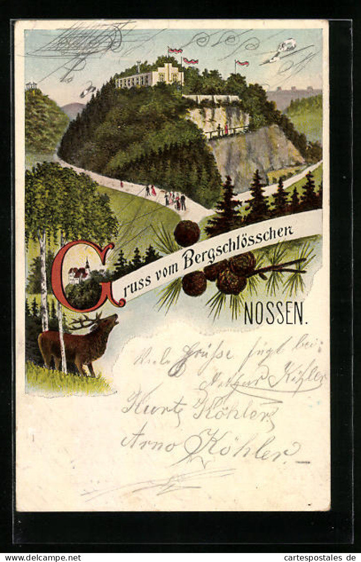 Künstler-AK Nossen, Bergschlösschen Mit Hirsch  - Nossen