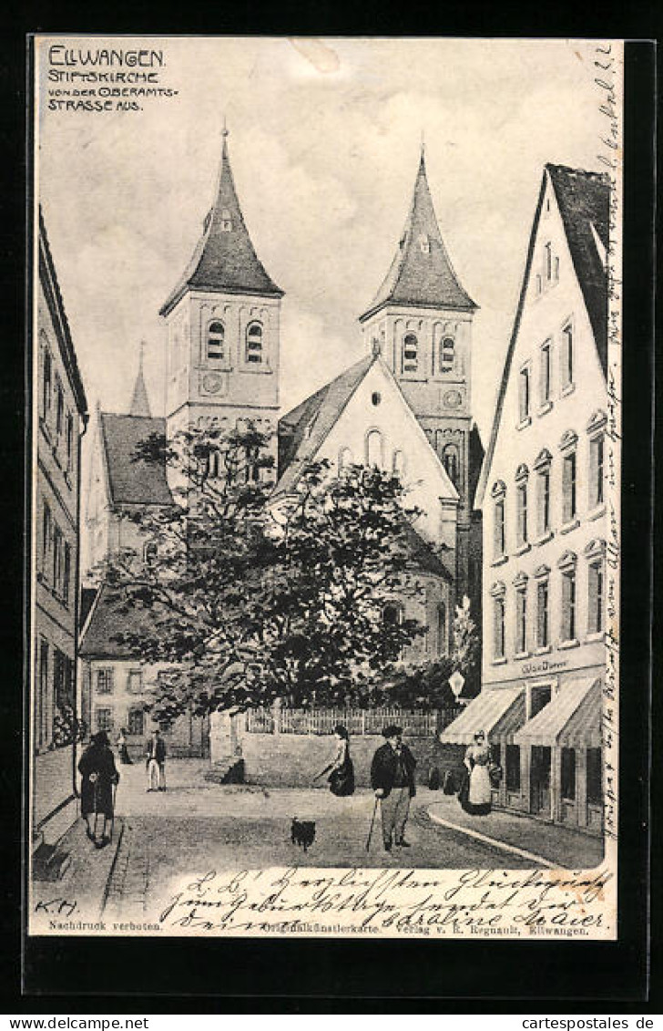 AK Ellwangen, Stiftskirche Von Der Oberamtsstrasse Aus  - Ellwangen