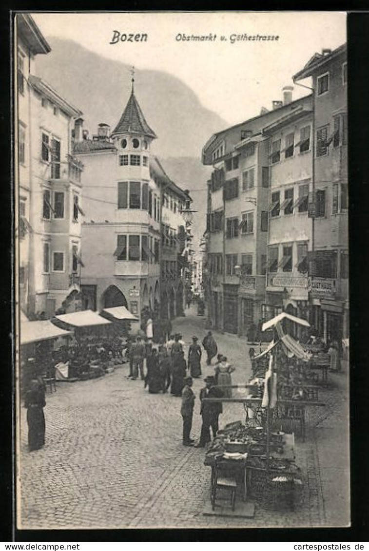 Cartolina Bozen, Obstmarkt Und Goethestrasse  - Bolzano
