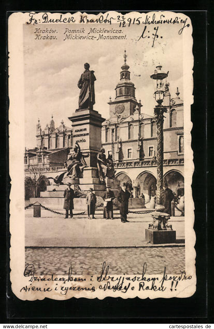 AK Krakau, Mickiewicz-Monument  - Polonia