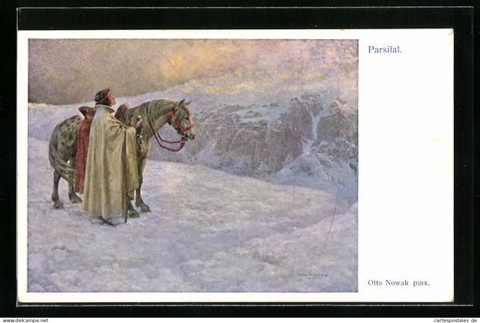 Künstler-AK Parsival Mit Seinem Pferd Im Schnee Wird Erleuchtet  - Cuentos, Fabulas Y Leyendas