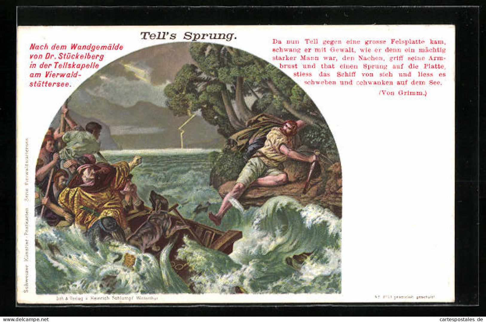 Künstler-AK Tell`s Sprung, Wilhelm Tell  - Fairy Tales, Popular Stories & Legends