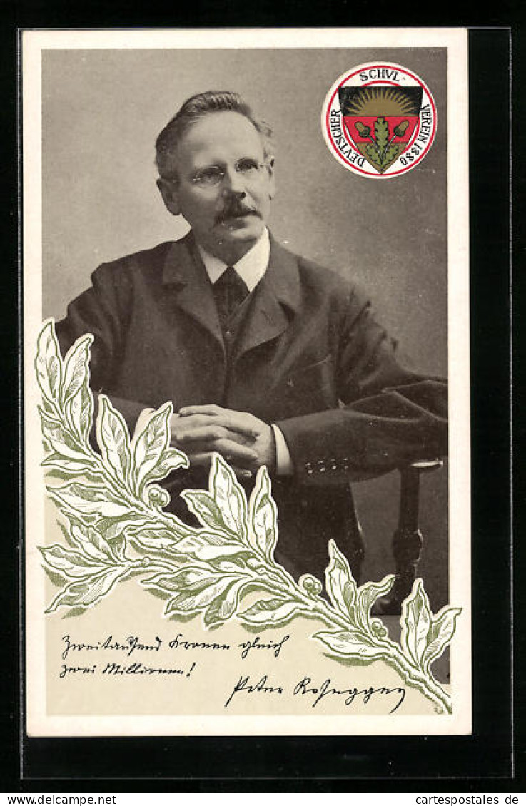 AK Deutscher Schulverein: Portrait Peter Rosegger, Logo Des Deutschen Schulvereins  - War 1914-18