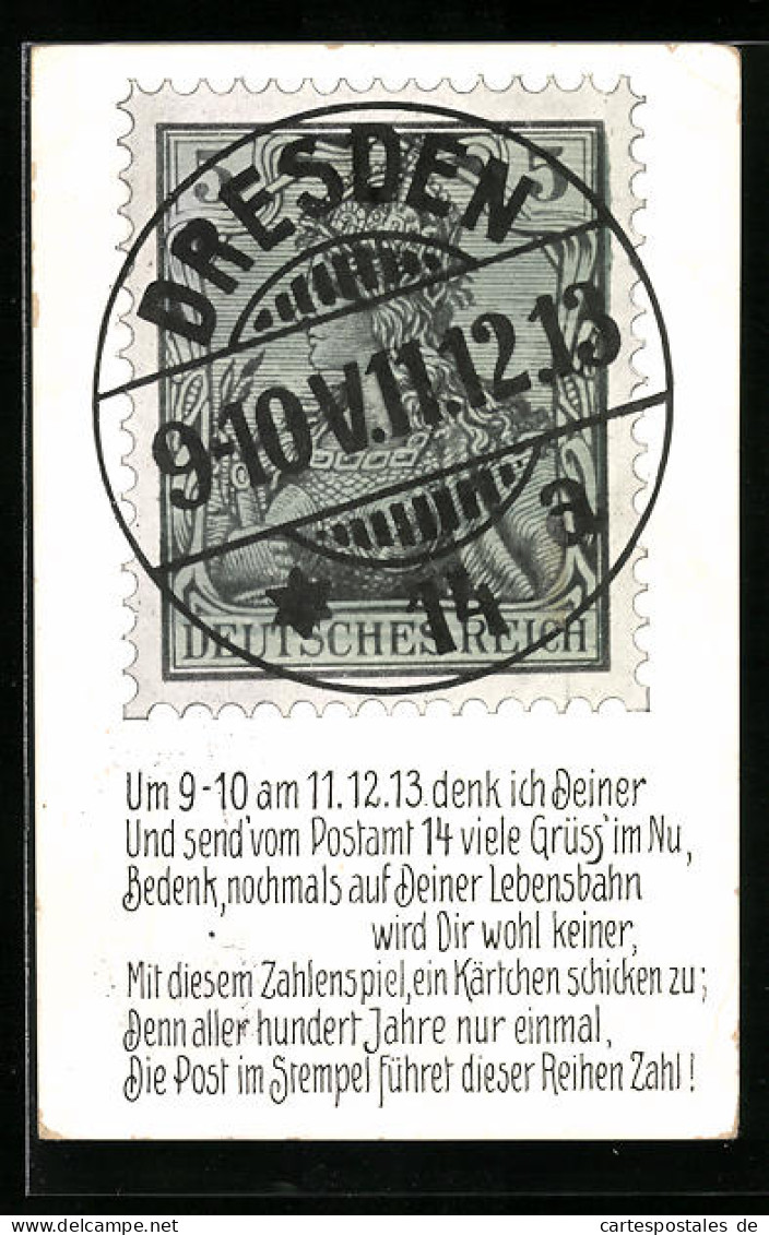 Künstler-AK Grosse Briefmarke Mit Poststempel 11.12.13  - Sterrenkunde