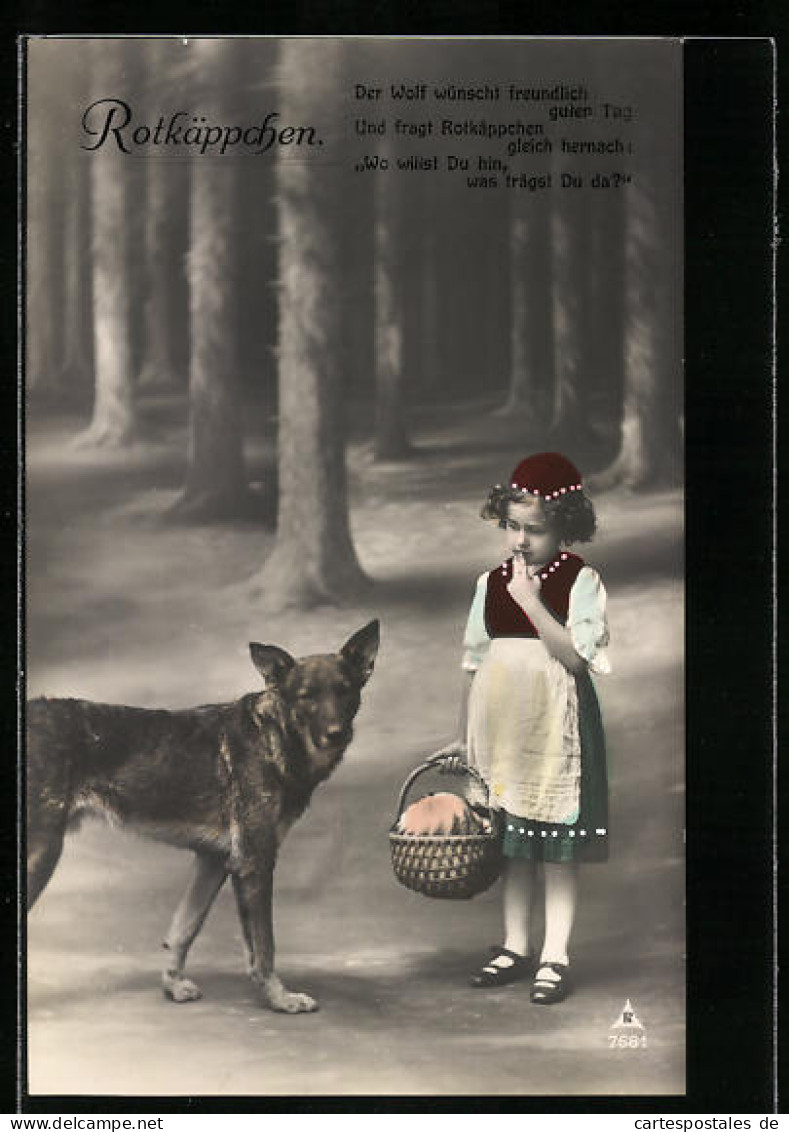 Künstler-AK Rotkäppchen Mit Korb Und Wolf Im Wald  - Fairy Tales, Popular Stories & Legends