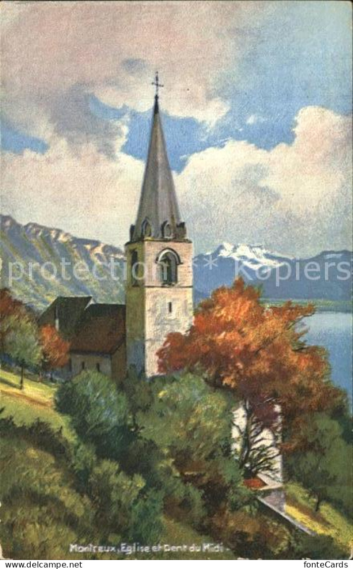 12459370 Montreux VD Dent Du Midi Kirche Kuenstlerkarte Montreux - Andere & Zonder Classificatie