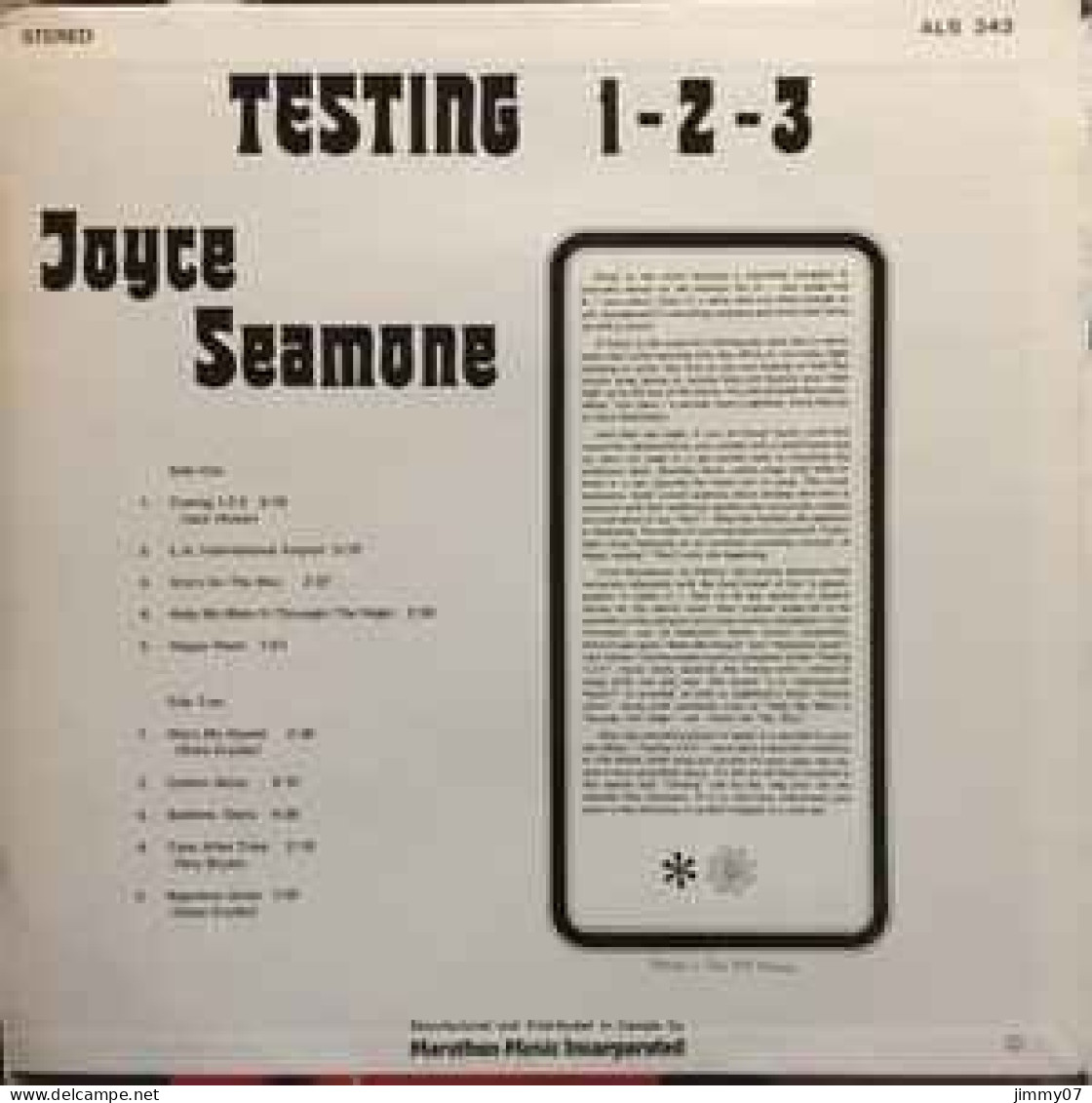 Joyce Seamone - Testing 1-2-3 (LP, Album) - Jazz