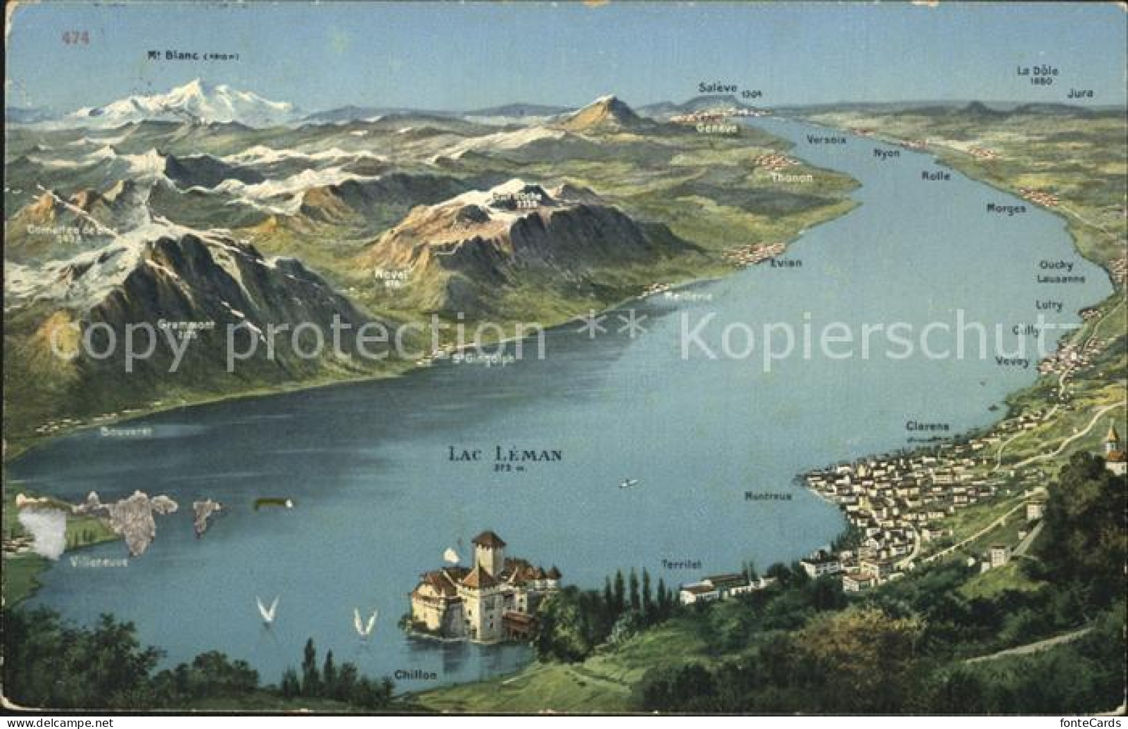 12458754 Lac Leman Genfersee Panoramakarte Genf - Andere & Zonder Classificatie