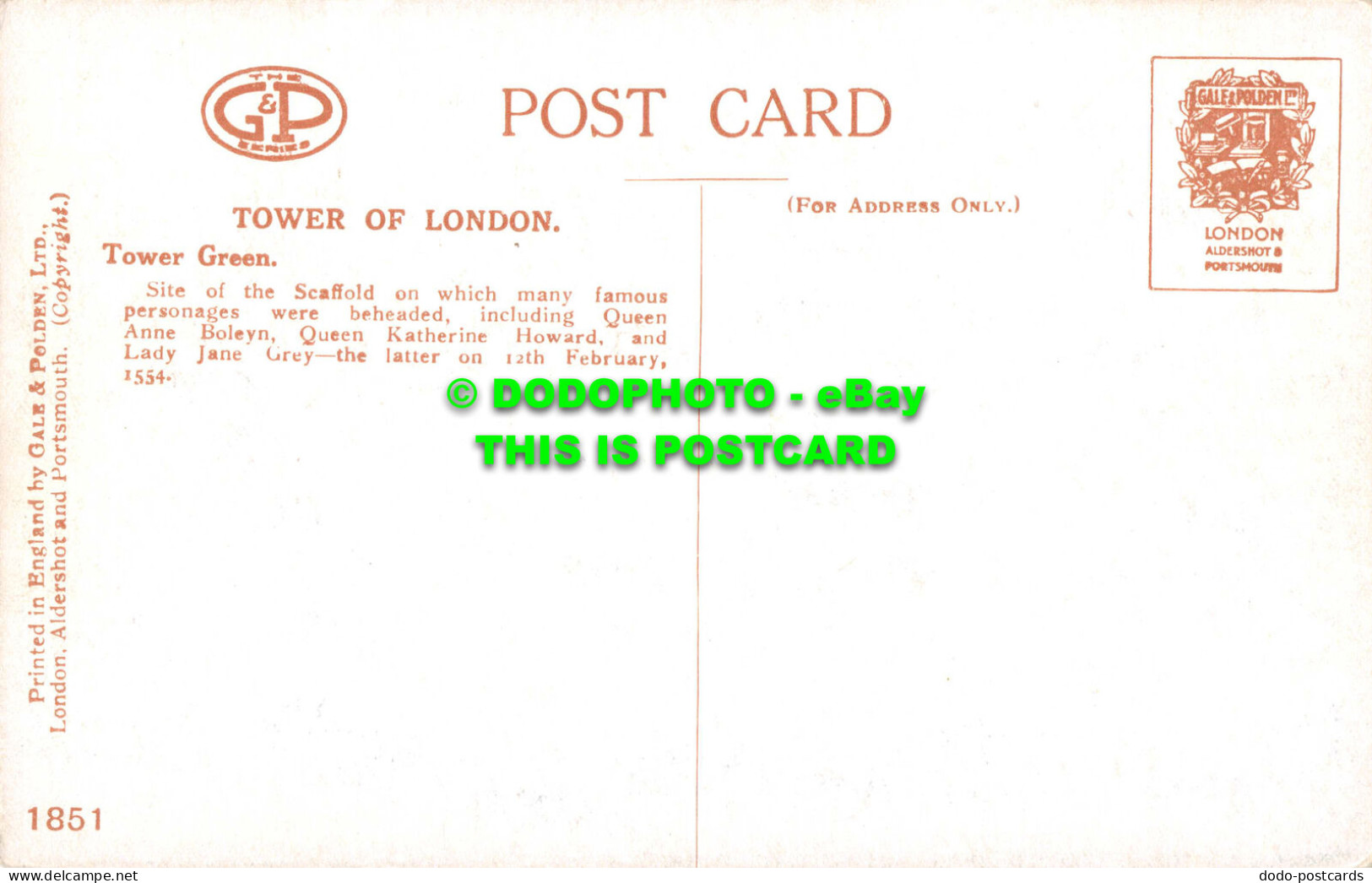 R545051 Tower Of London. Tower Green. Gale And Polden - Autres & Non Classés