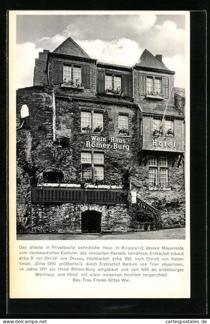 AK Boppard A. Rh., Weinhaus Hotel Römer-Burg In Der Frontalansicht  - Boppard