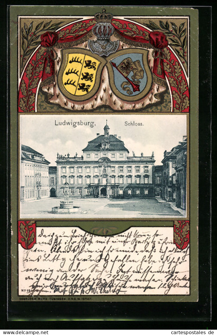 Passepartout-Lithographie Ludwigsburg, Schloss Mit Wappen  - Other & Unclassified