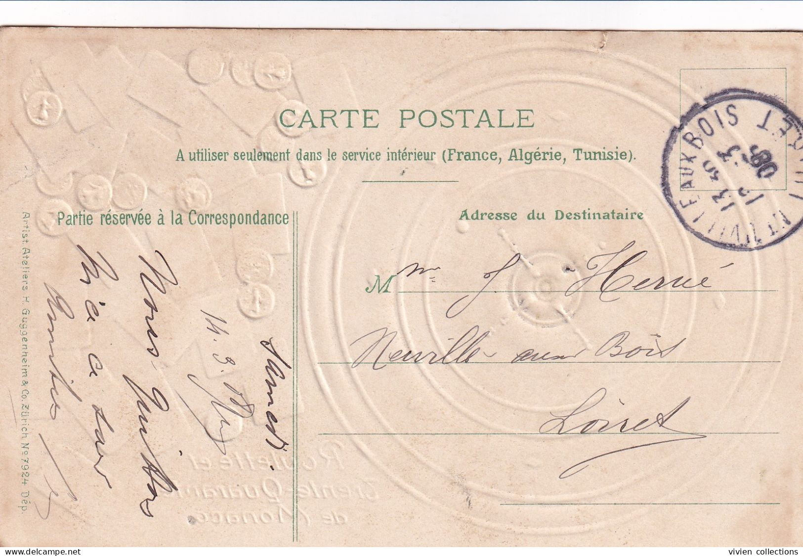 Monaco Casino Roulette Et Trente Quarante Pièces D'or Et Carte A Jouer Circulée 1908 Carte Gaufrée - Spielbank