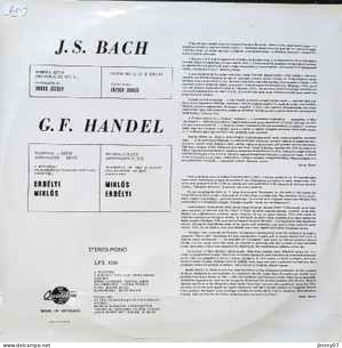 J. S. Bach/Handel -Miklós Erdélyi, József Juhos - Suite No. 2 In B Minor / Rodrigo Suite - Ariodante Suite (LP) - Classica