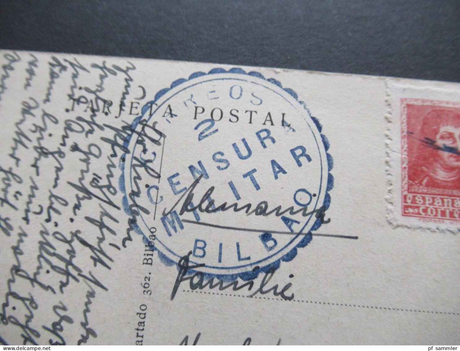 Spanien Bürgerkrieg 1938 PK Baracaldo Altos Hornos Vizcava / Hafen / Zensurstempel Correos Censura Militar Bilbao - Storia Postale