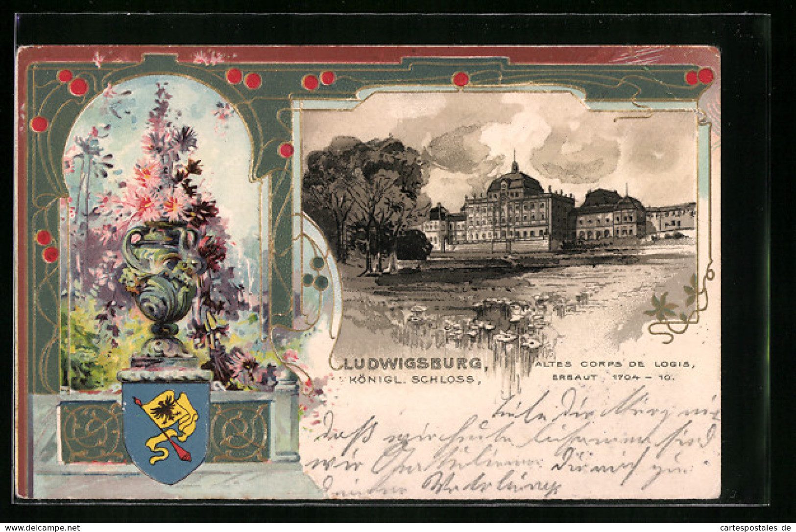 Passepartout-Lithographie Ludwigsburg, Königliches Schloss Mit Wappen  - Other & Unclassified