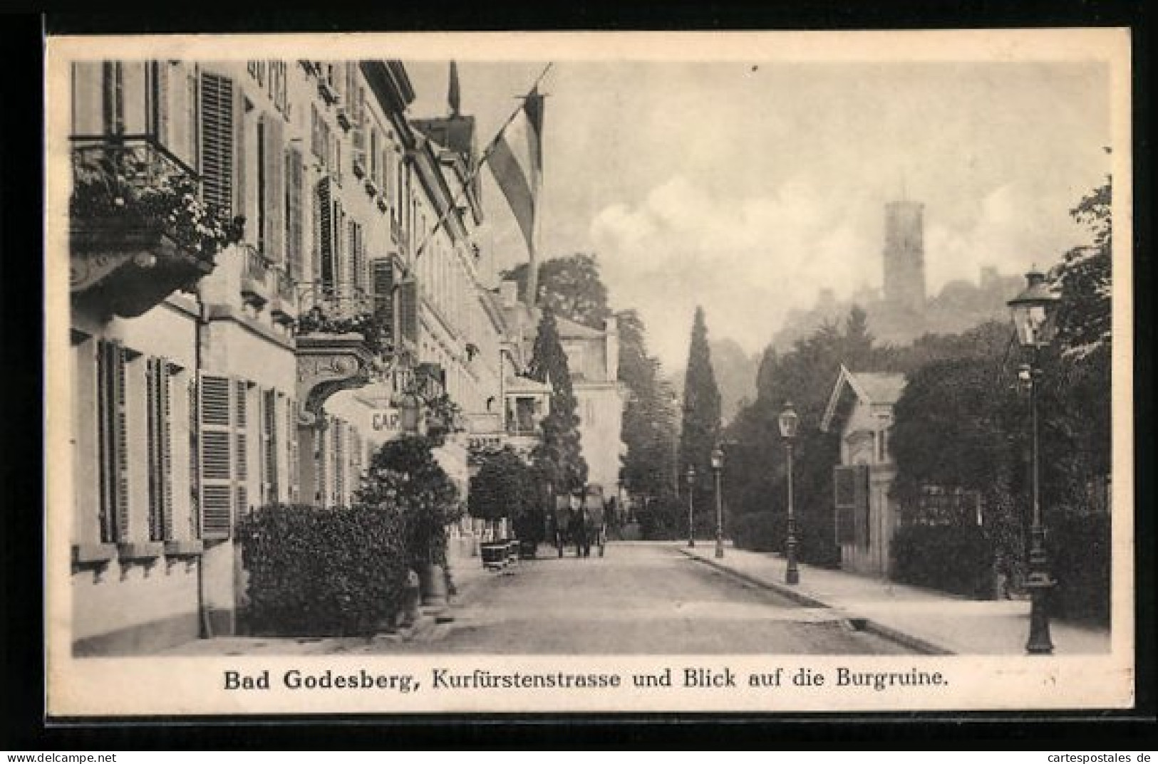 AK Bad Godesberg, Kurfürstenstrasse Und Blick Auf Die Burgruine  - Autres & Non Classés