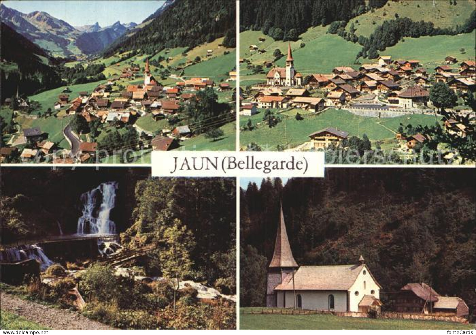 12456102 Jaun Gruyere Fliegeraufnahme Wasserfall Kirche Jaun - Autres & Non Classés