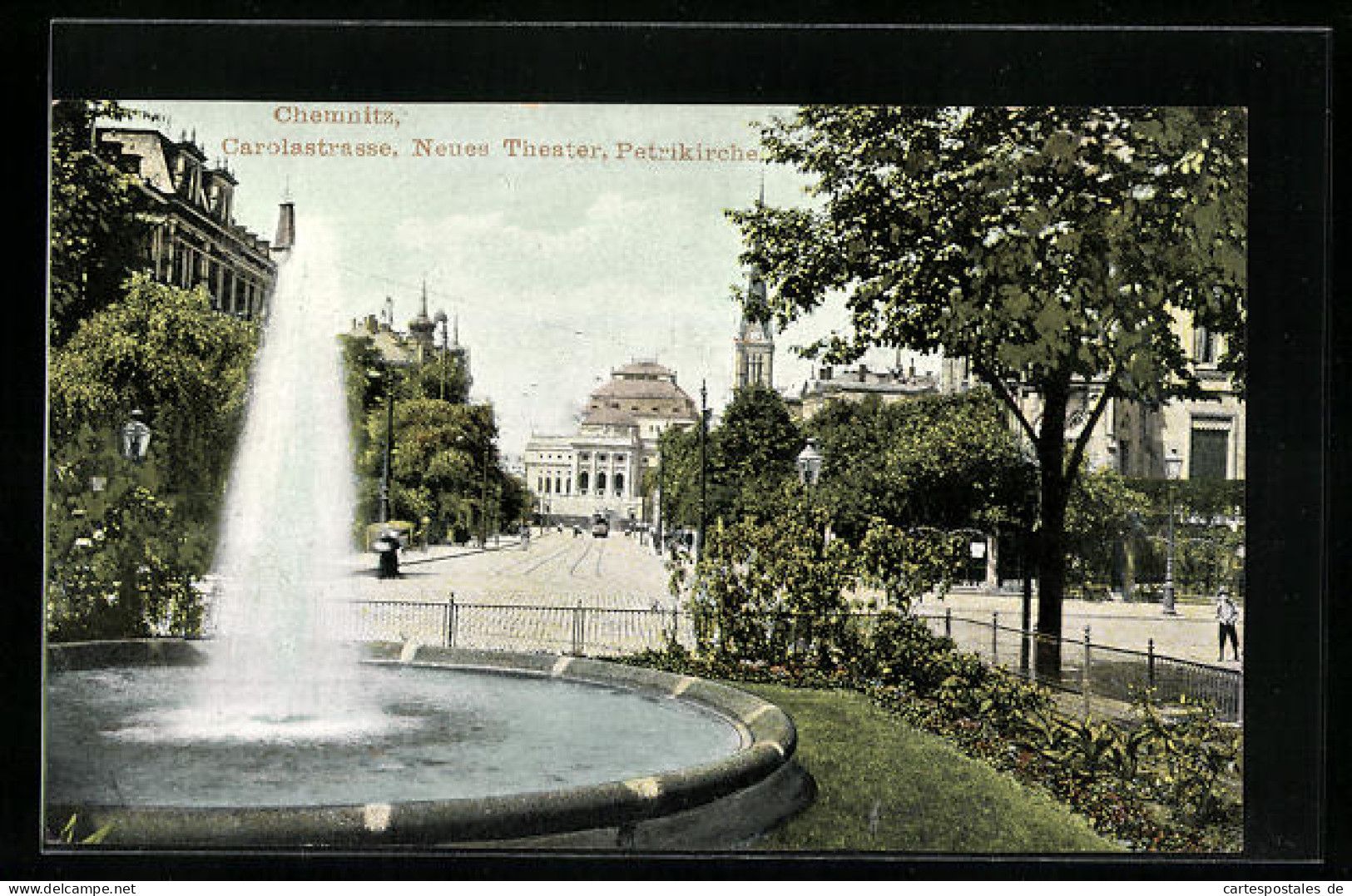 AK Chemnitz, Carolastrasse, Neues Theater, Petrikirche  - Théâtre