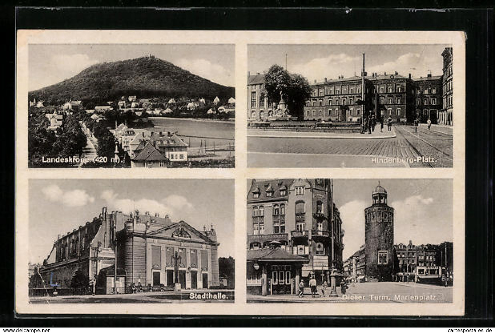 AK Görlitz /Schl., Landeskrone, Hindenburg-Platz, Stadthalle, Dicker Turm, Marienplatz  - Goerlitz