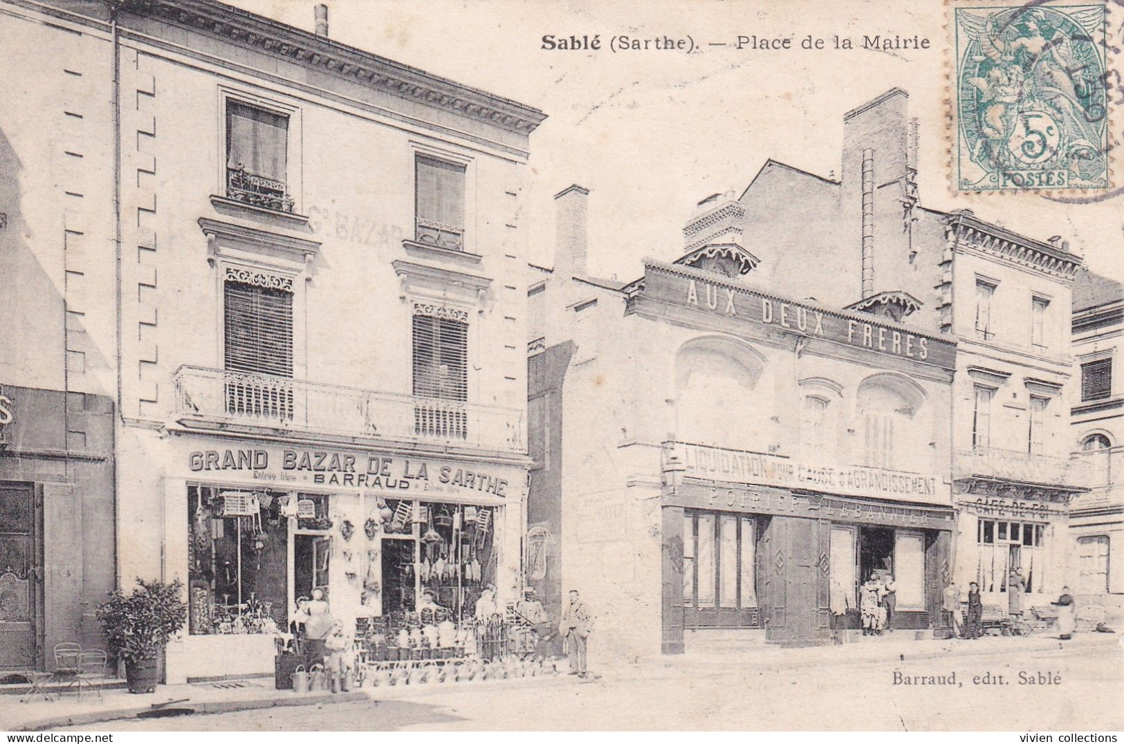 Sablé Sur Sarthe (72 Sarthe) Place De La Mairie La Maison Barraud Le Grand Bazar De La Sarthe (éditeur De La Carte) 1908 - Sable Sur Sarthe