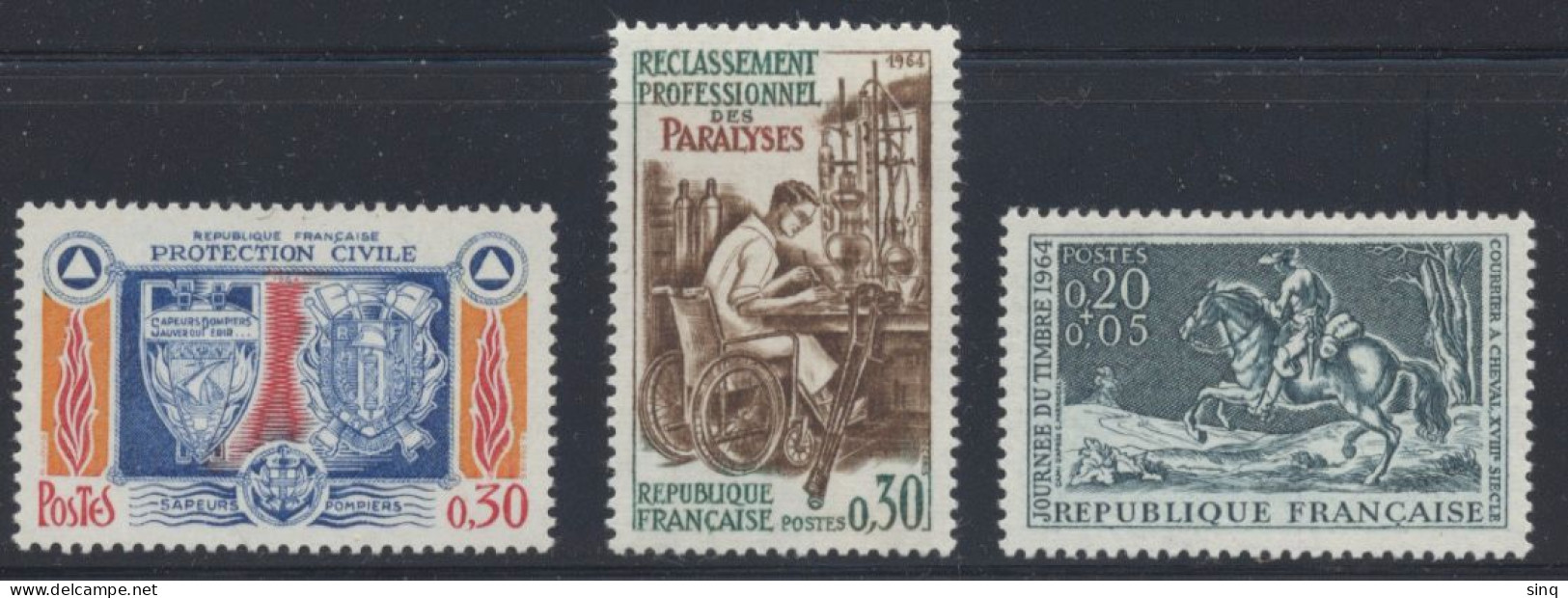 N° 1404 Protection Civile 1405 Reclassement Paralysés 1406 Journée Du Timbre - Unused Stamps