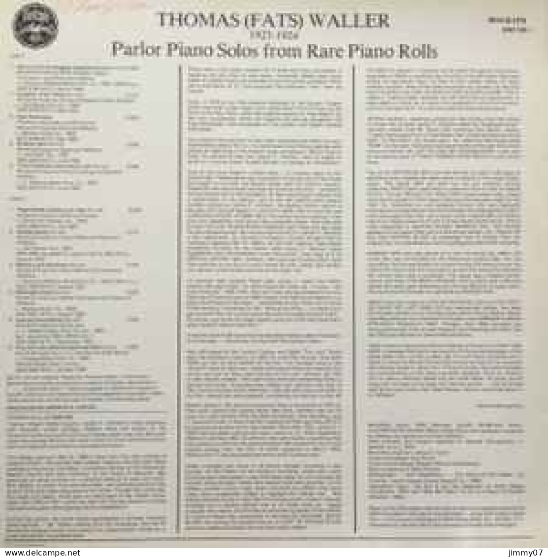 Thomas "Fats" Waller - 1923-1924 Parlor Piano Solos From Rare Piano Rolls (LP, Comp, Mono) - Jazz