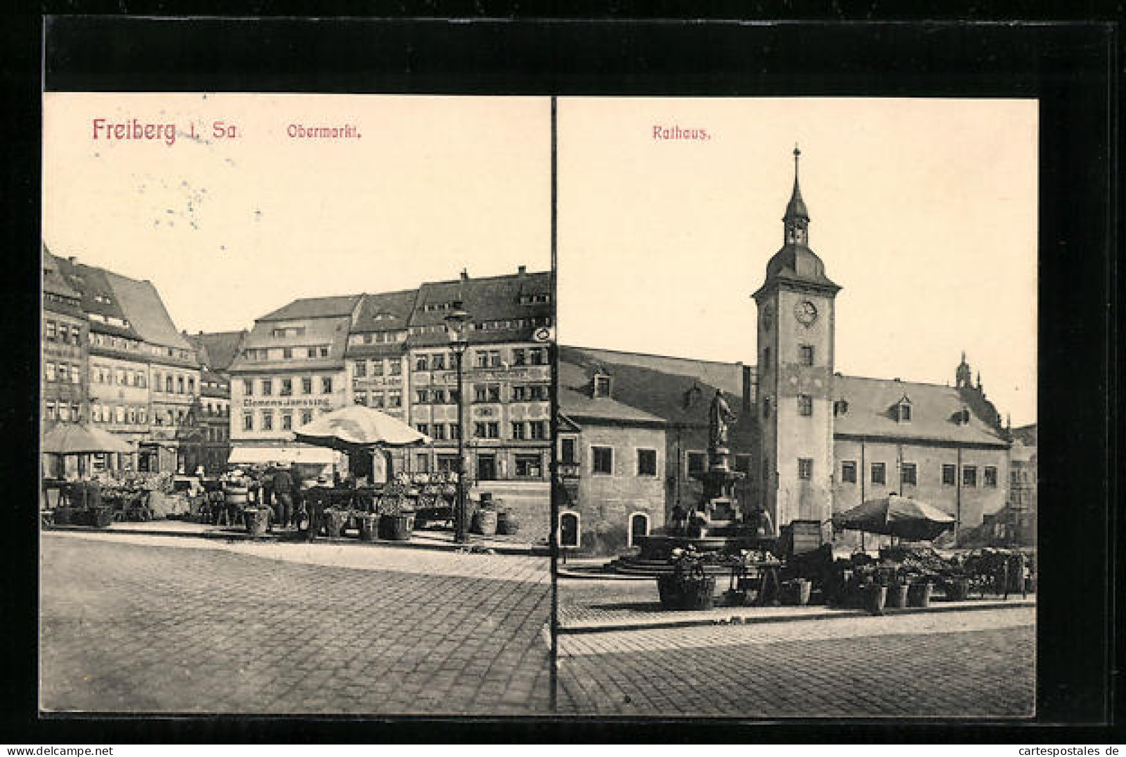 AK Freiberg I. Sa., Obermarkt Und Rathaus  - Freiberg (Sachsen)