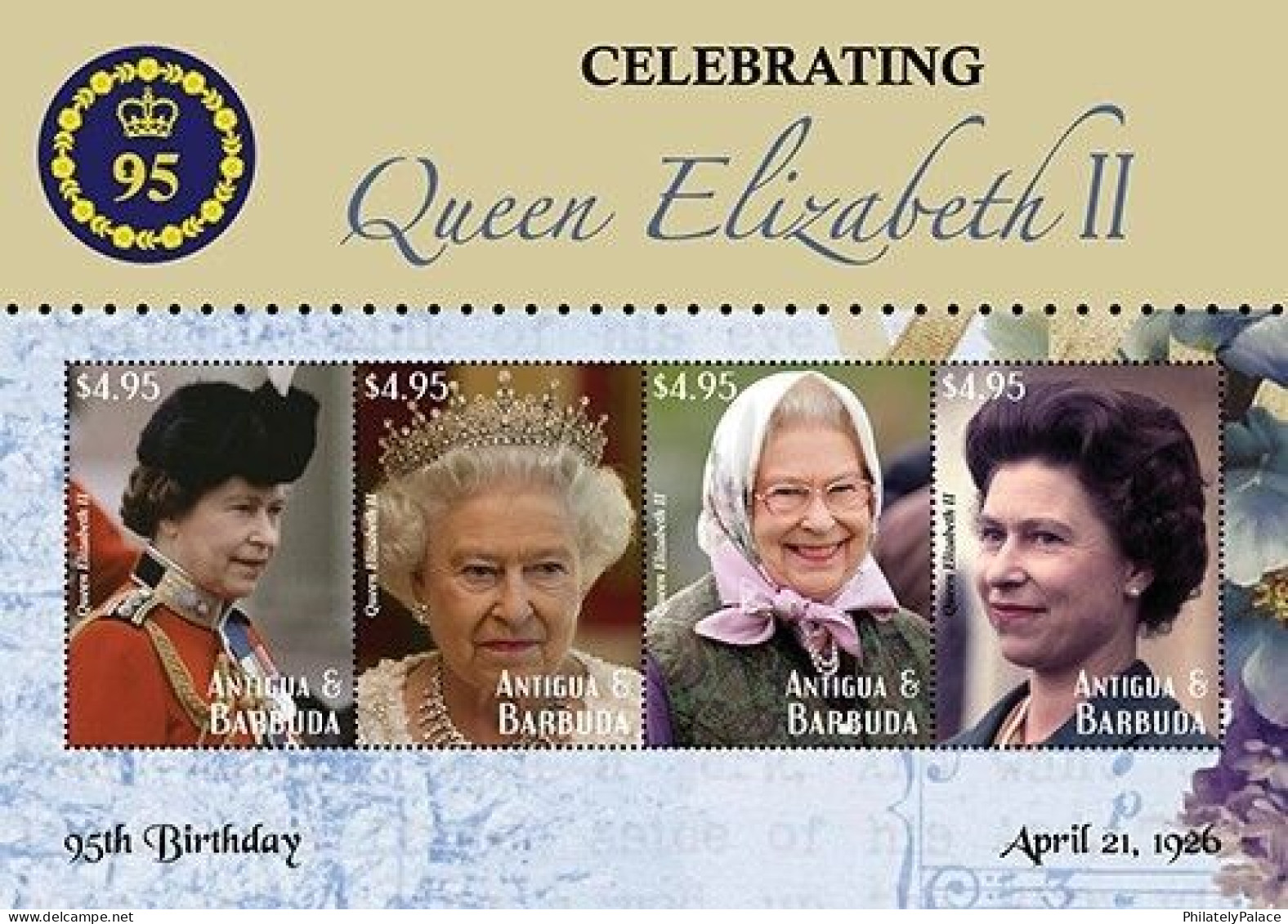 Antigua & Barbuda 2021 - Queen Elizabeth II, 95th Birthday, Army, Glass, Crown, Young , Sheet Of 4v, MS Sheet MNH (**) - Antigua And Barbuda (1981-...)