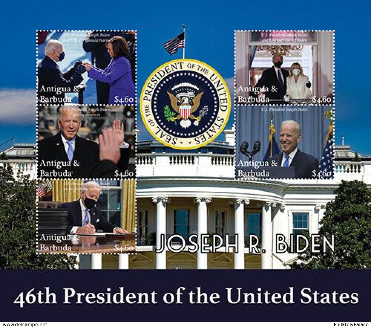Antigua & Barbuda 2021 President And First Lady Joe And Jill Biden,Kamala Harris,COVID-19,White House, MS Sheet MNH (**) - Antigua And Barbuda (1981-...)