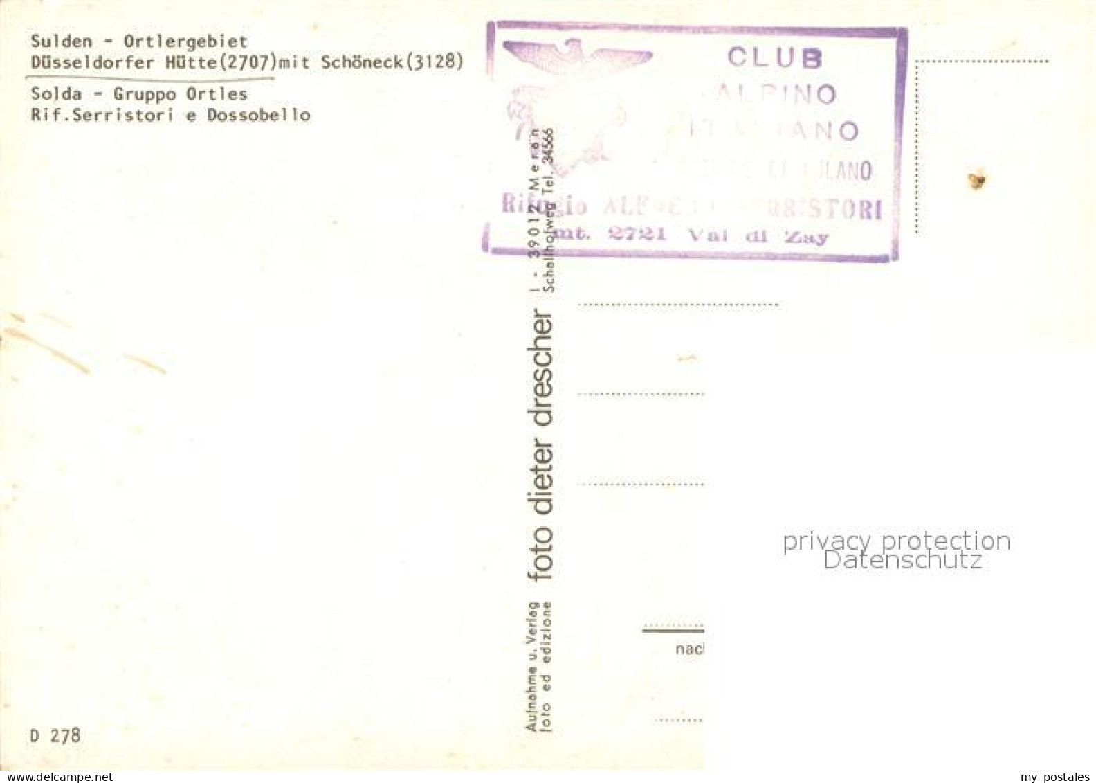 73743502 Sulden Solda Duesseldorfer Huette M. Schoeneck  - Other & Unclassified