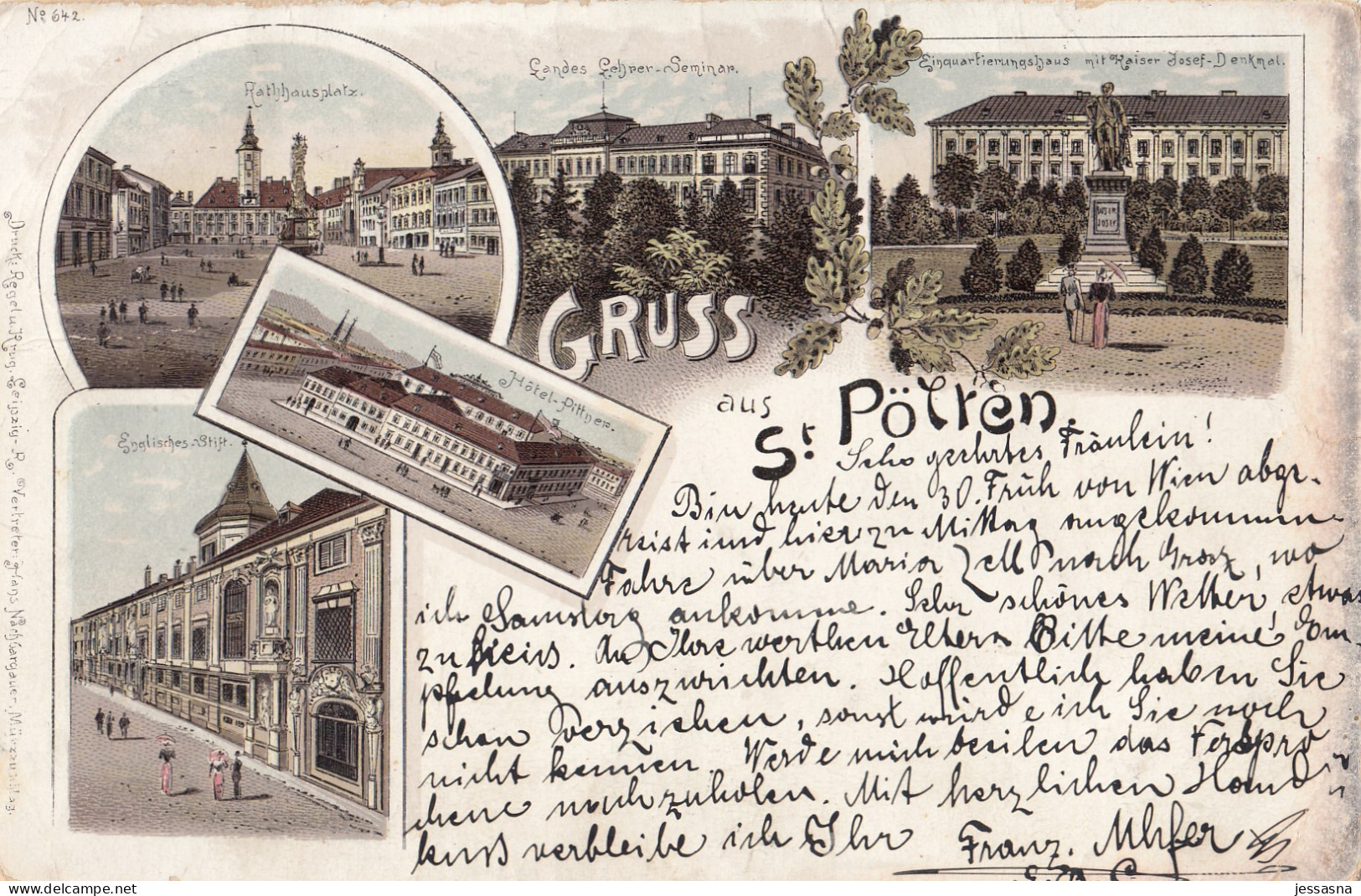 AK - (NÖ) Litho - Gruss Aus ST. PÖLTEN - Hotel Pittner - Rathausplatz - Einquartierungshaus 1895 - St. Pölten