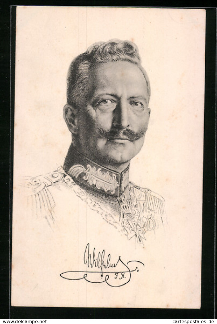 Künstler-AK Porträt Von Kaiser Wilhelm II. Mit Ernstem Blick  - Königshäuser